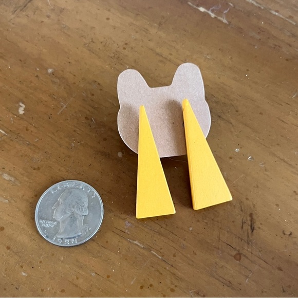 Wooden Geometric Triangular Stud Handmade Lightweight Earrings Yellow Gold - Picture 2 of 4